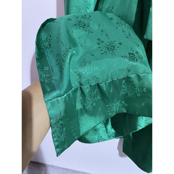 Vtg Christian Dior Satin Robe Women P Green Floral Christmas Sexy Romantic USA - Picture 4 of 15